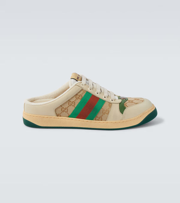 Gucci Screener GG Canvas leather-trimmed mules