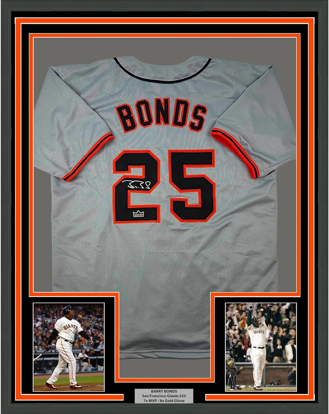 Framed Facsimile Autographed Barry Bonds 33x42 San Francisco Grey Reprint Laser Auto Baseball Jersey