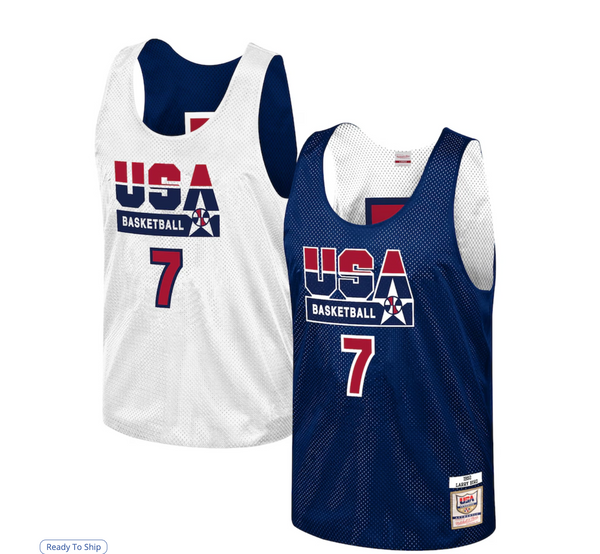 Men's Mitchell & Ness Larry Bird Navy USA Basketball Training 1992 Dream Team Authentic Reversible Practice Jersey