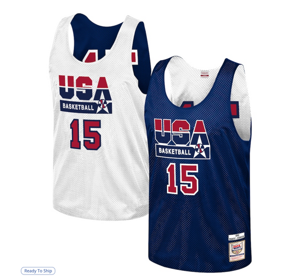 Men's Mitchell & Ness Magic Johnson Navy USA Basketball Training 1992 Dream Team Authentic Reversible Practice Jersey