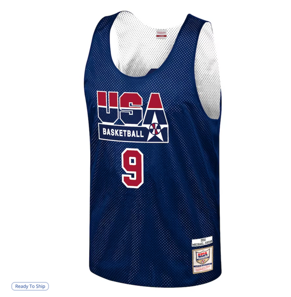 Men's Mitchell & Ness Michael Jordan Navy USA Basketball Training 1992 Dream Team Authentic Reversible Practice Jersey